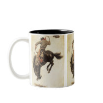 Vintage Cowboy on a Bucking Bronco Horse Coffee Mugs
