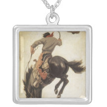 Vintage Cowboy on a Bucking Bronco Horse Personalized Necklace