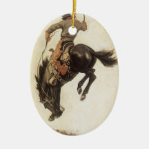 Vintage Cowboy on a Bucking Bronco Horse Christmas Tree Ornament