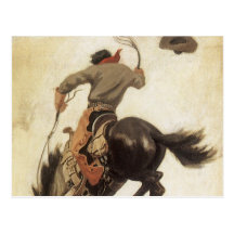 Vintage Cowboy on a Bucking Bronco Horse Post Card