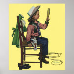 Vintage Cowgirl Looking in a Mirror posters
