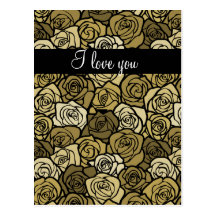 Vintage Cream & Beige roses 'I love you' Postcard