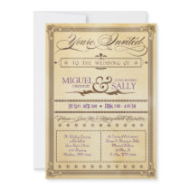 Vintage Cream & Brown Poster Wedding Invitation