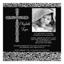Vintage Cross Photo Baptism Inviation Custom Announcement