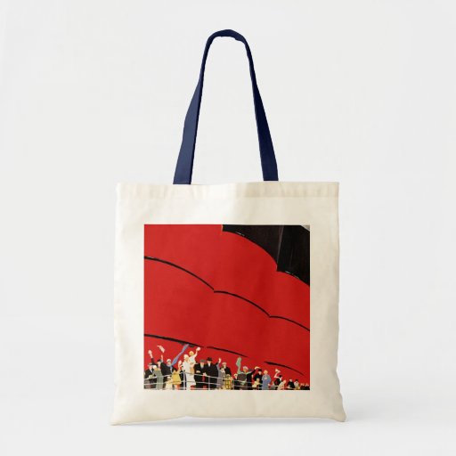 Vintage Cruise Ship Passengers Waving Goodbye Canvas Bags