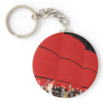 Vintage Cruise Ship Passengers Waving Goodbye Key Chain