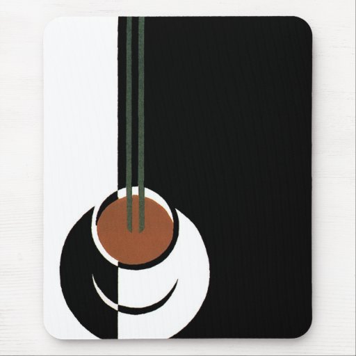 Vintage Cup of Coffee; Black and White Art Deco Mouse Pads