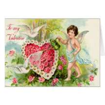 Vintage Cupid Doves Valentine's Day Card