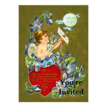 Vintage Cupid & Moonbeam Valentine Invitation