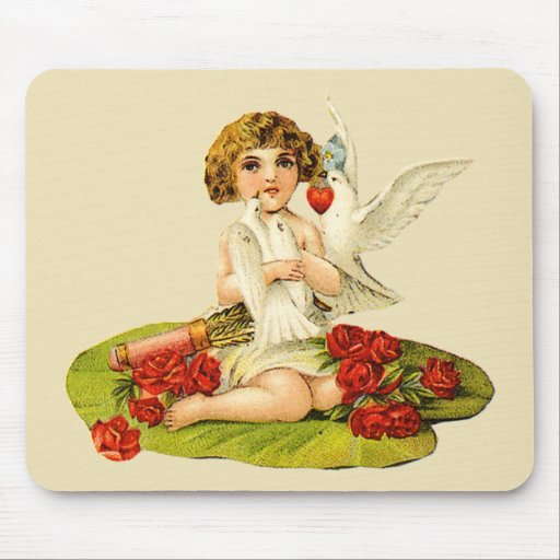 Vintage Cupid on Lily Pad Mousepad