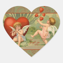 Vintage Cupids on Valentines Day with Hearts Heart Stickers