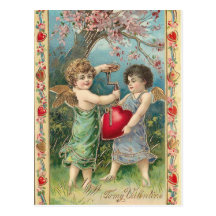 Vintage cupids with heart post cards