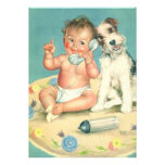 Vintage Cute Baby Dog Phone Birthday Party Personalized Announcements