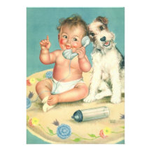 Vintage Cute Baby Dog Phone Birthday Party Personalized Announcements