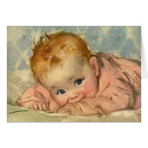 Vintage Cute Baby Girl on a Blanket Thank You Cards