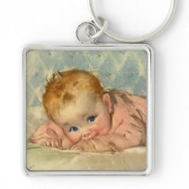 Vintage Cute Baby on a Blanket Key Chain