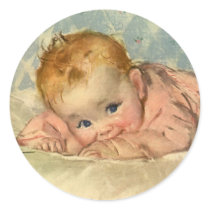 Vintage Cute Baby on a Blanket Round Stickers