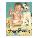 Vintage Cute Baby Talking on Phone Puppy Dog Post Card