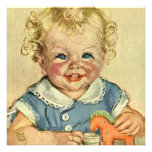 Vintage Cute Blonde Curl Baby Smiles Baby Shower Custom Invite