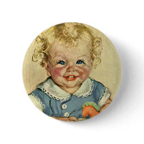 Vintage Cute Blonde Curl Baby Smiles with Toy Hors