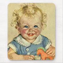 Vintage Cute Blonde Curl Baby Smiles with Toy Hors