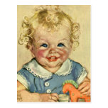 Vintage Cute Blonde Curl Baby Smiles with Toy Hors Post Card