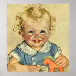 Vintage Cute Blonde Curl Baby Smiles with Toy Hors Print