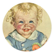 Vintage Cute Blonde Curl Baby Smiles with Toy Hors