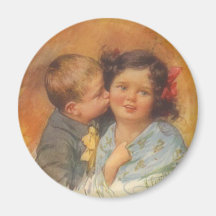 Vintage Cute Boy Stealing a Kiss on the Cheek Magnet