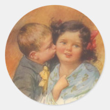 Vintage Cute Boy Stealing a Kiss on the Cheek Stickers