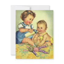 Vintage Cute Happy Toddlers Smiling with a Bottle Custom Invites
