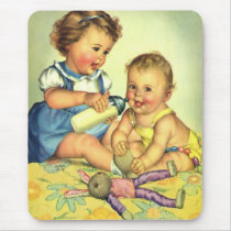 Vintage Cute Happy Toddlers Smiling with a Bottle Mouse Pad