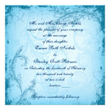 Vintage cyan blue scroll leaf invitation