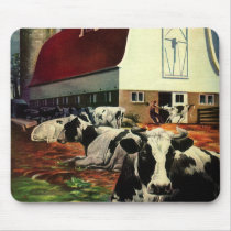 Vintage Dairy Farm with Holstein Cows Mouse Pads