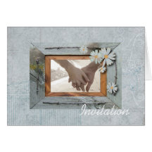 Vintage Daisy blue barnwood frame Country wedding Greeting Card