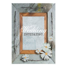 Vintage Daisy blue barnwood frame Country wedding Announcement