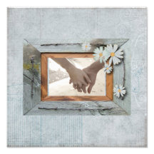 Vintage Daisy blue barnwood frame Country wedding Photo