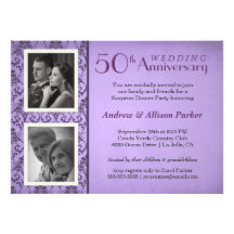 Vintage Damask Anniversary Two Photos Invitation