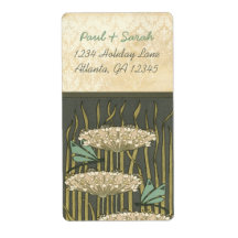 Vintage Damask Art Nouveau Dragonfly Lily Pads Labels