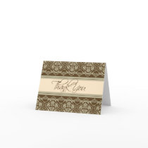 Vintage Damask Baroque Lace Thank You Card: peach