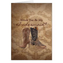 vintage damask Cowboy Boots Country bridesmaid Greeting Cards