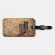 vintage damask Cowboy Boots Country wedding Travel Bag Tags