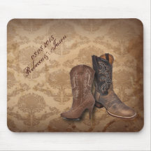 vintage damask Cowboy Boots Country wedding Mouse Pad