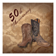 vintage damask Cowboy  Country anniversary party Personalized Invitation