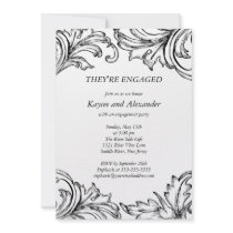 Vintage Damask Engagement Invitations Black
