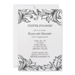 Vintage Damask Engagement Invitations Black
