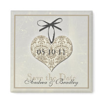 Vintage Damask Heart Monogram Wedding Magnet