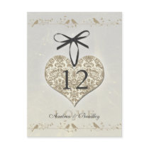 Vintage Damask Heart Table Number Card