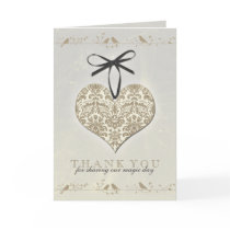 Vintage Damask Heart Wedding Thank You Card
