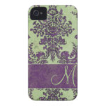 Vintage Damask Pattern with Monogram iPhone 4 Covers